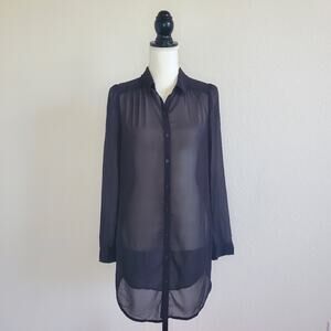 Frenchi Black Button Down Blouse Medium